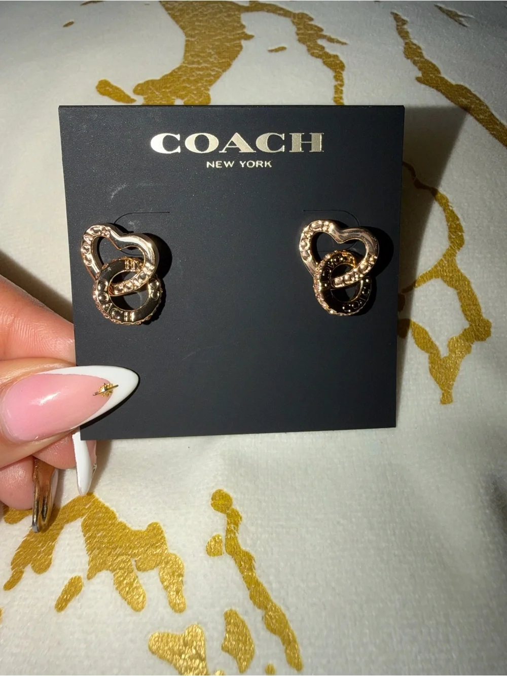 COACH Interlocking Heart Earrings Pavé Accent Stones